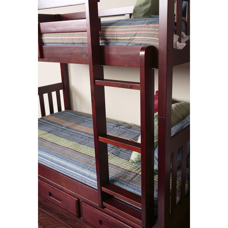 American Furniture Classics Model 2810-TTMT, Solid Pine Mission Twin over Twin with Roll Out Twin Trundle Bed in Merlot. image - 1