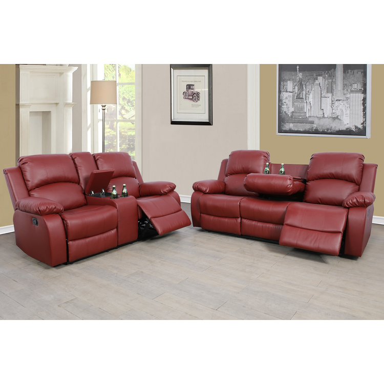 Lifestyle Furnitures Red Faux Leather Recliner Sofa Set - Motion Loveseat & Chair image - 1