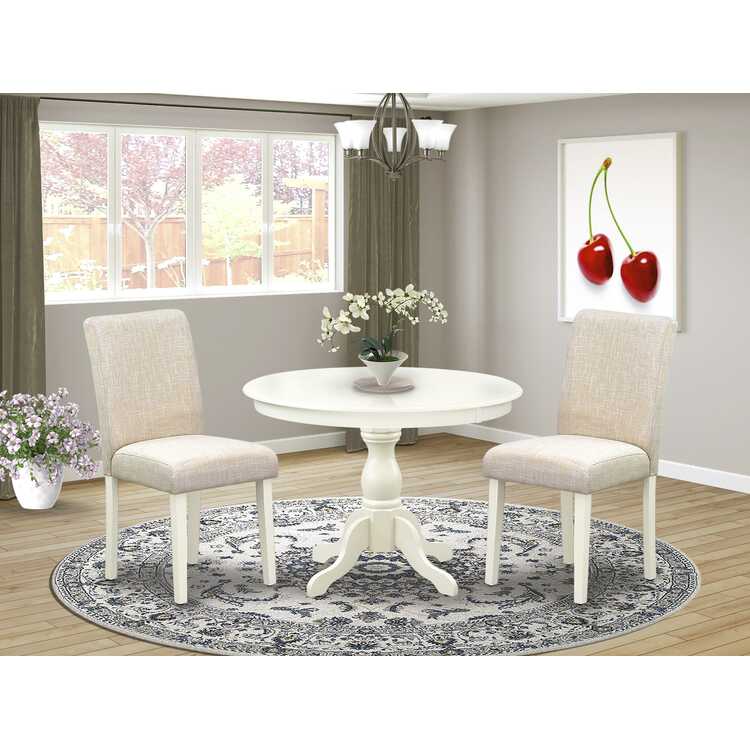 3-Piece Round Dining Set - Linen White Table & Chairs image - 1