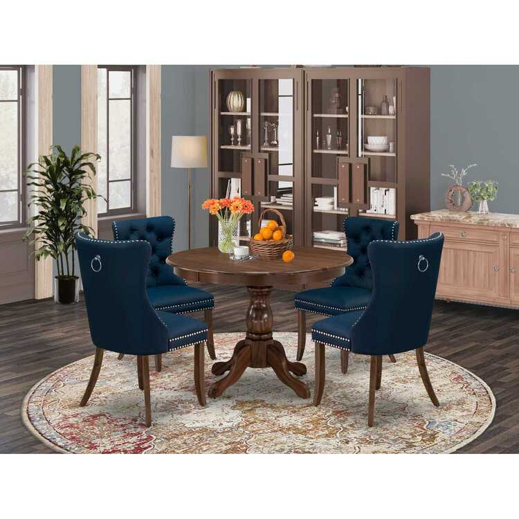HBDA5-AWA-29 5 Piece Modern Dining Table Set Consists of a Round Kitchen Room Table and 4 Padded Chairs, Antique Walnut image - 1
