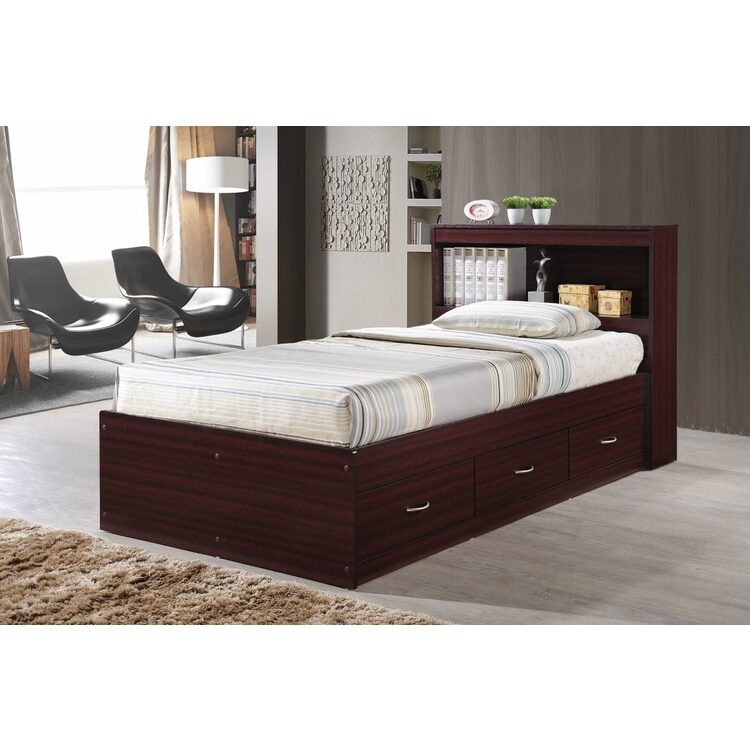 Twin Size Captain Storage Bed with 3 Drawers and Headboard in Mahogany - Perfect for Adults image - 1