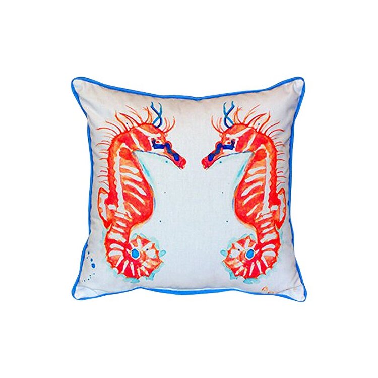 Large Outdoor Indoor Horses Pillow 18x18 Coral Sea Design - Betsy Drake Interiors image - 1