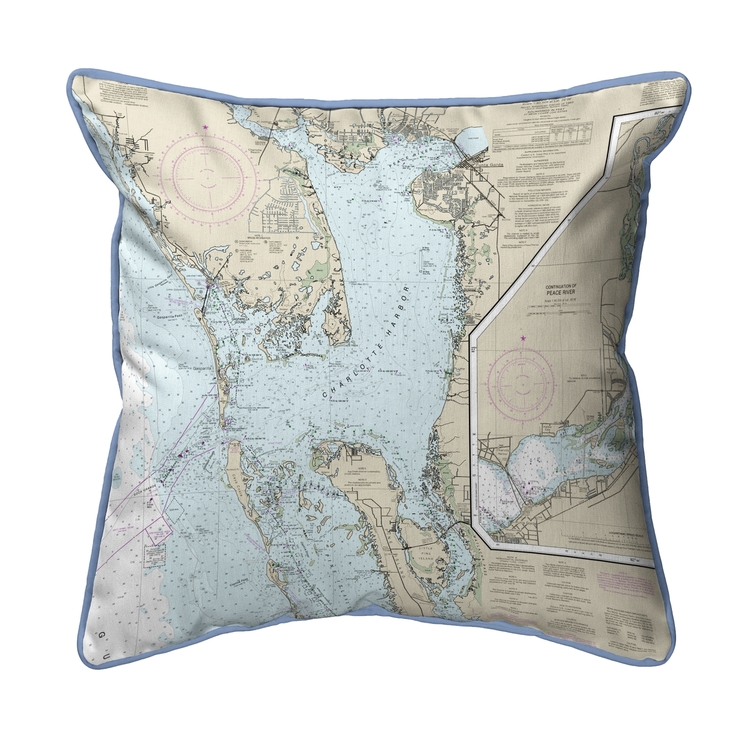 Nautical Map Large Corded Indoor Outdoor Pillow, Machine Washable, Made in USA image - 1