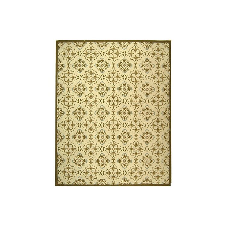 Large Ivory Green Wool Pile Transitional Rectangle Rugs 9x7 Feet - Safavieh image - 1