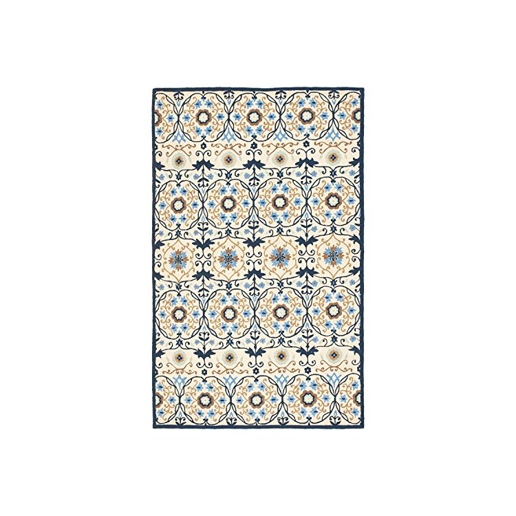 Ivory/Navy Transitional Wool Pile Round Rug 5'6x5'6 Cotton - Safavieh image - 1
