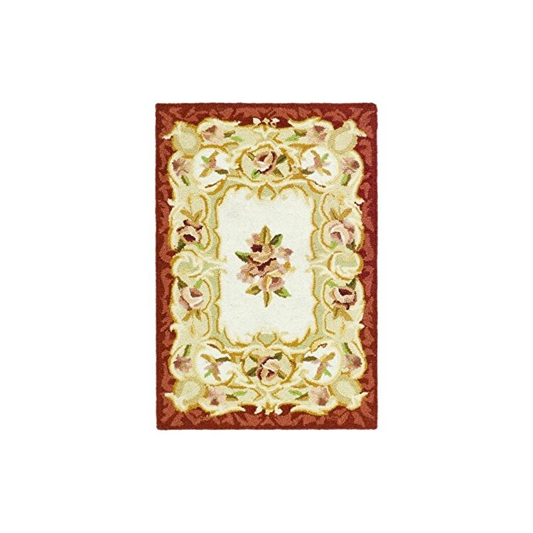 Transitional Wool Pile Runner Ivory/Burgundy 12x2.5ft Hand - Hooked - Safavieh image - 1