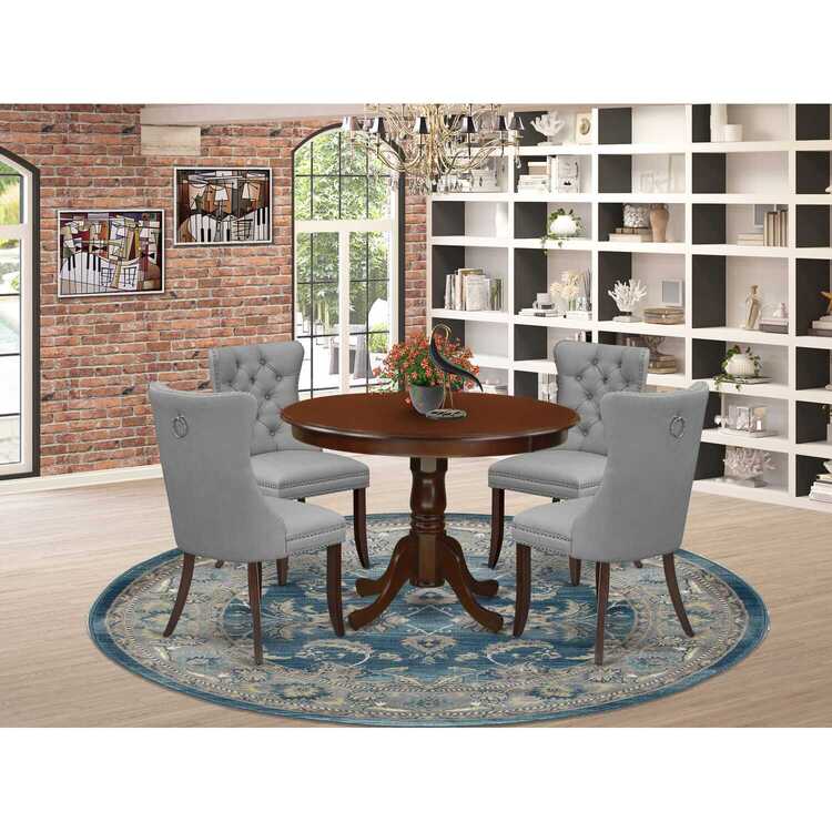 5 Piece Kitchen Table Set with Round Pedestal Table and 4 Upholstered Chairs