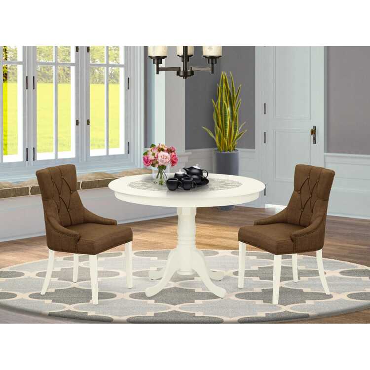 Dark Coffee Dining Set Linen White Finish 3PC image - 1