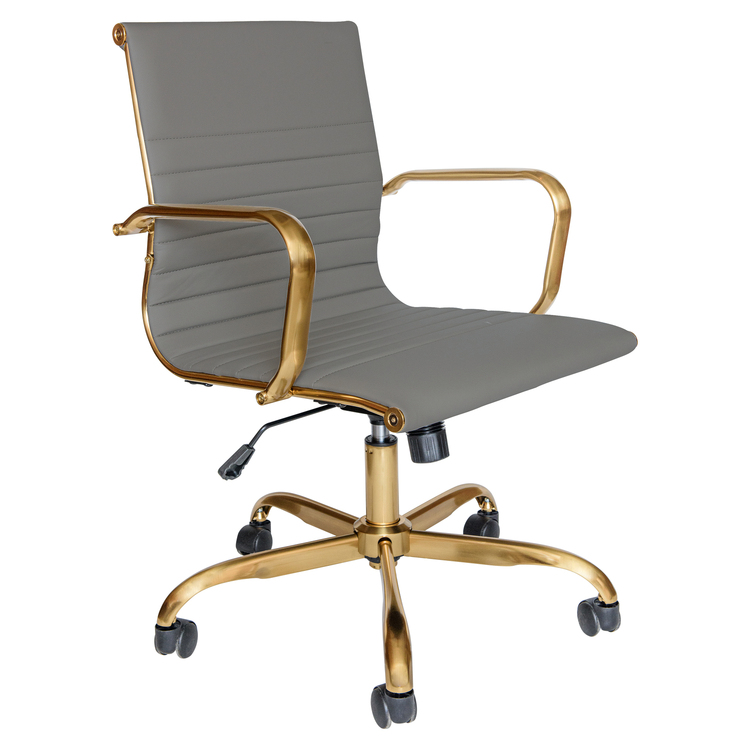 LeisureMod Harris Leatherette Office Chair With Gold Frame image - 1