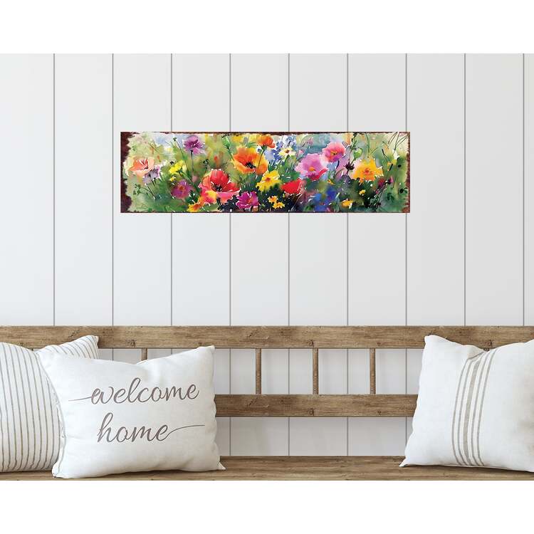 TX USA 32in Spring Watercolor Wildflower Wall Sign | Perfect for Living Room, Entryway, Mantle, Kitchen, Porch, Wall Decor Sign image - 1