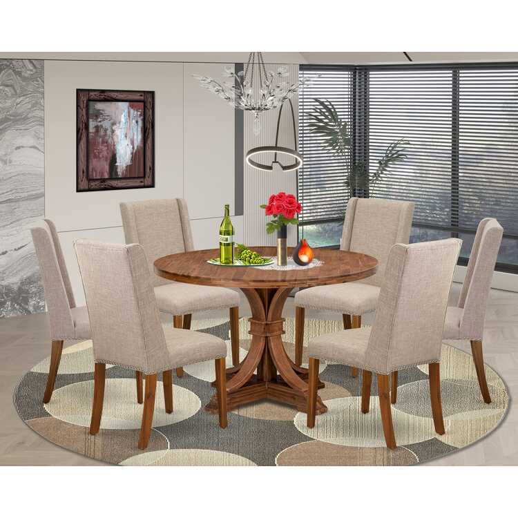 Antique Round Dining Set Table Light Tan Chairs