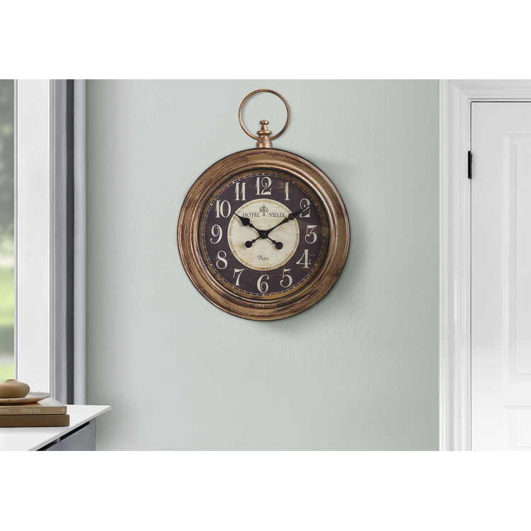 Monarch Specialties Clocks, 18" Round, Wall Clock, Antique Brown, Traditional image - 1
