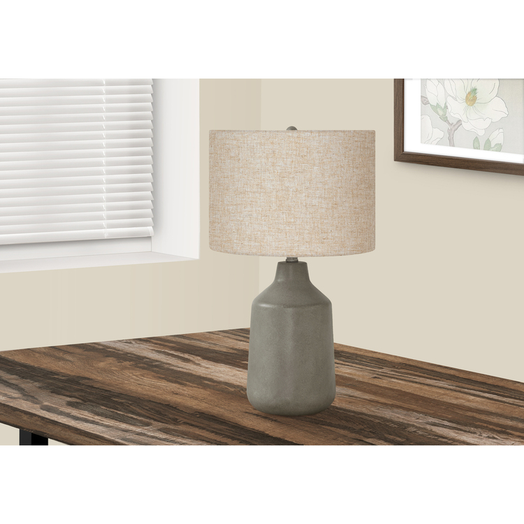 Monarch Specialties Lighting, 24"h, Table Lamp, Grey Concrete, Beige Shade, Contemporary image - 1