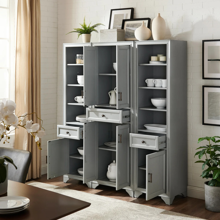 Crosley Tara 3 Piece Pantry Set Distressed Gray - Pantry & 2 Linen Cabinets image - 1