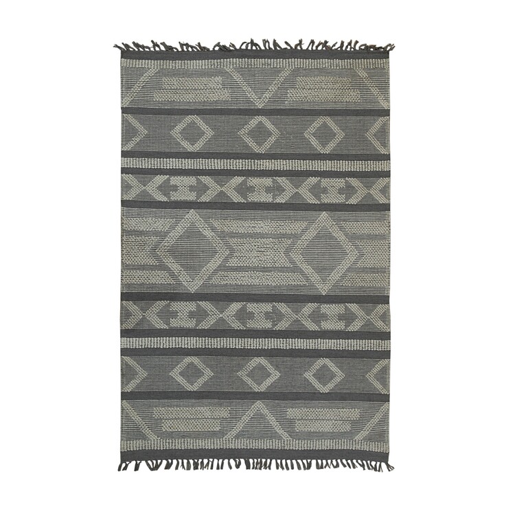 EORC Gray Handmade Polyester Transitional Outdoor Durrie Rug, 5' x 7'6 image - 1