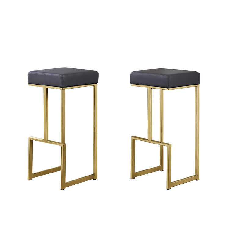 Best Master Furniture Dorrington Faux Leather Backless Bar Stool in Gray/Gold (Set of 2) image - 1