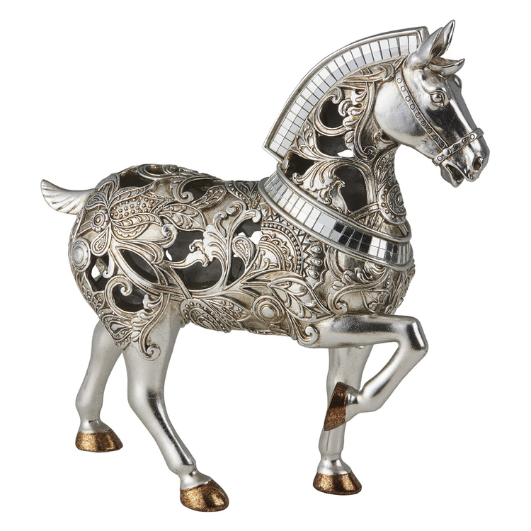 Homestock Mountain Lodge 11.25" Tall Speckled Glass" Langi" Trojan Horse Statue, Silvery and Gold finish image - 1