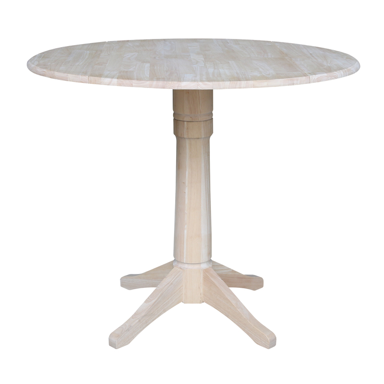 International Concepts 42" Round Dual Drop Leaf Pedestal Table - 36.3"H, Unfinished image - 1