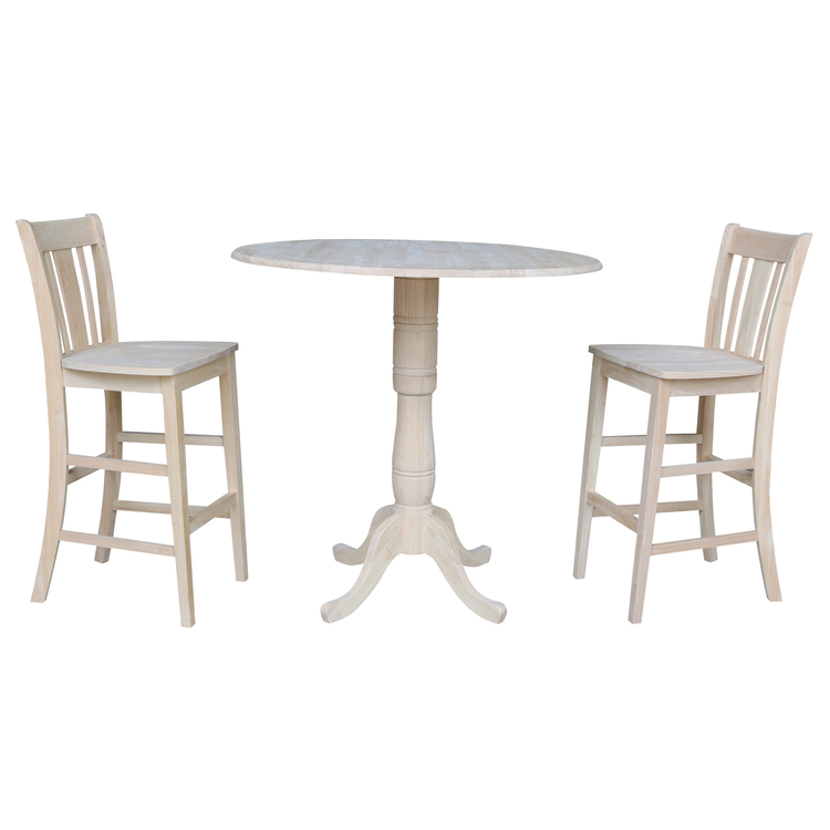 International Concepts 42" Round Pedestal Bar Height Table with Two Bar Height Stools, Unfinished image - 1
