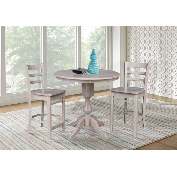 International Concepts 36" Round Pedestal Counter Height Table with 2 Emily Counter Height Stools - 3 Piece Set image - 1