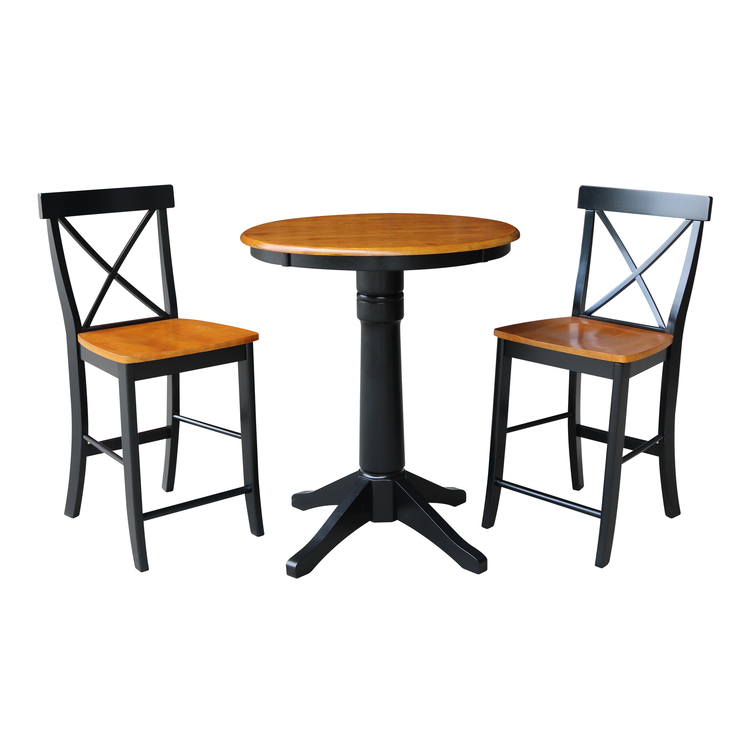 International Concepts 30" Round Pedestal Bar Height Table With 2 X-Back Bar Height Stools image - 1