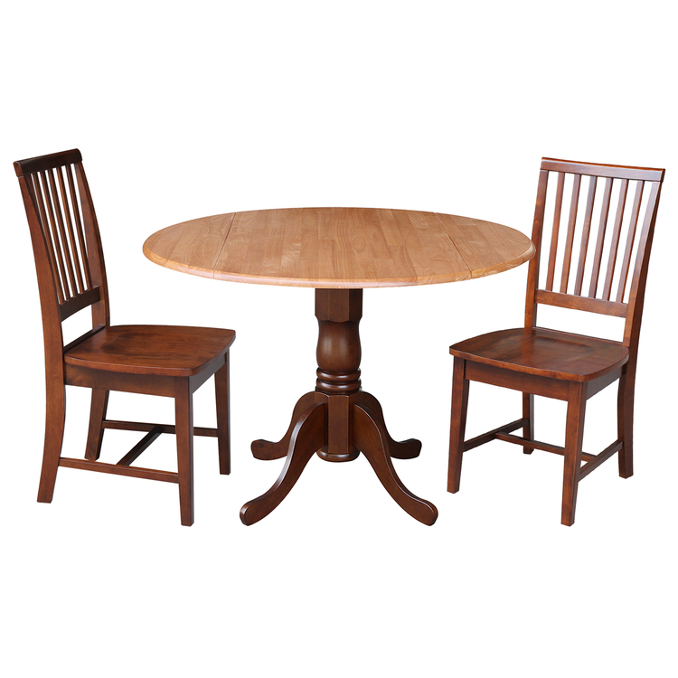 International Concepts 42 in. Dual Drop Leaf Table with 2 Slat Back Dining Chairs - 3 Piece Dining Set image - 1