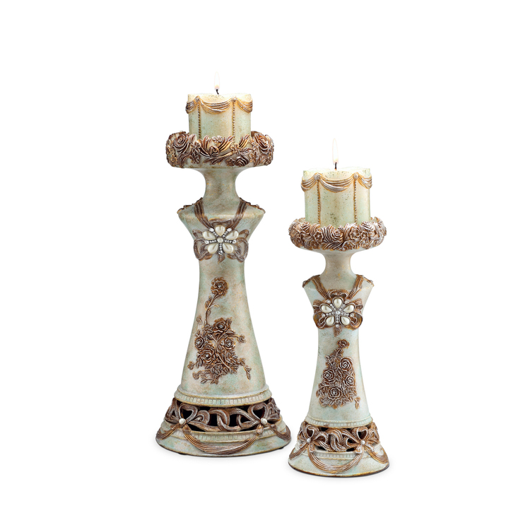 ORE International Vintage Rose 2-in-1 Candle Holders - Elegant Home Decor image - 1