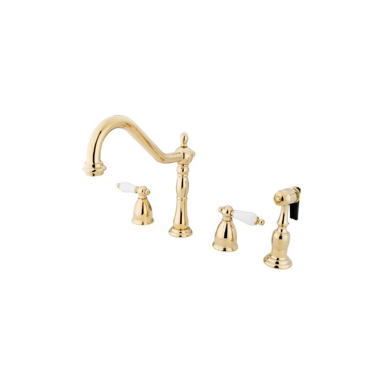 Brass Widespread Kitchen Faucet with Brass Sprayer and Polished Finish - Kingston Brass image - 1