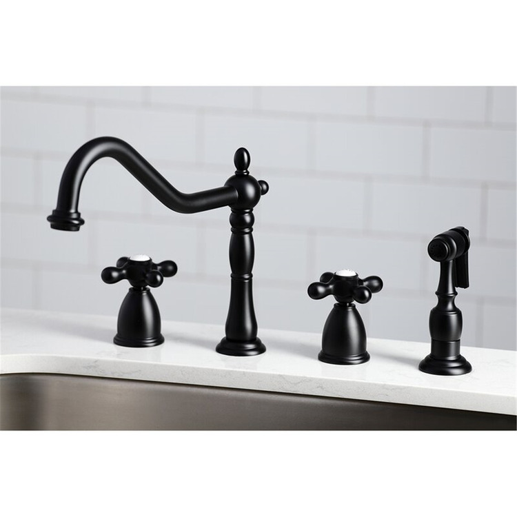 Kingston Brass Heritage 8" Center Kitchen Faucet with Brass Sprayer image - 1