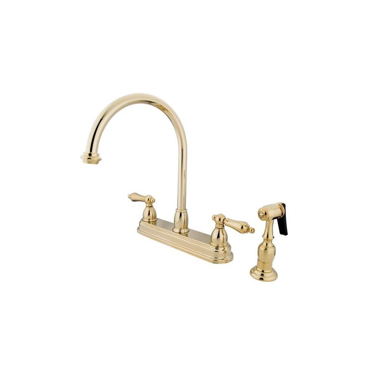 Kingston Brass Restoration Two Handle 8" Kitchen Faucet with Brass Sprayer image - 1