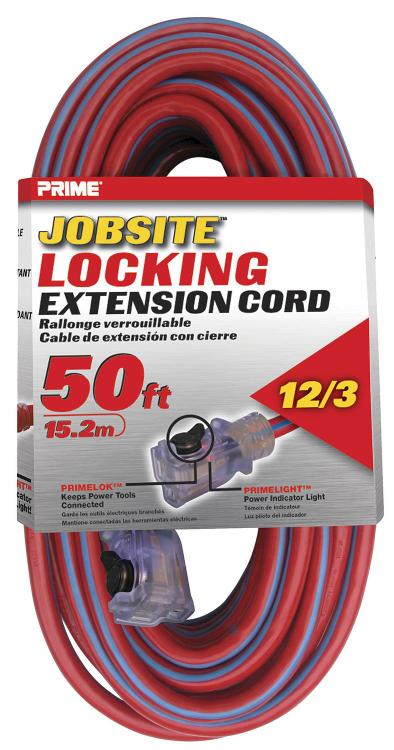 Prime Kcpl507825 25/' 12//3 Sjtw Red//Blue Jobsite Locking Extension Cord