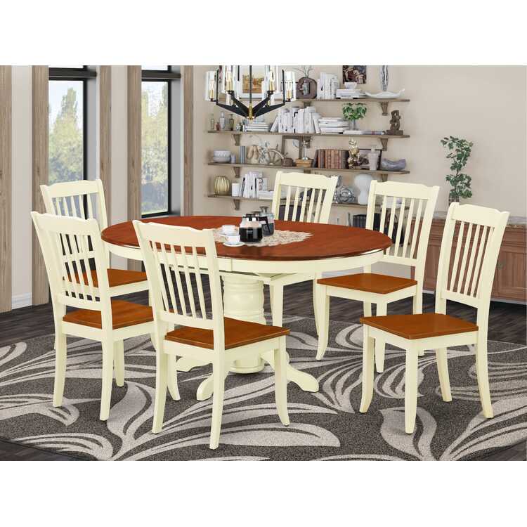 7 Piece Dining Set - Oval Table & 6 Chairs - Buttermilk & Cherry ...