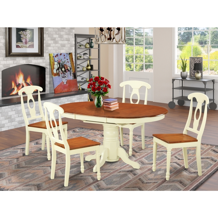 Retro Dining Set - 5 Piece Table & Chair Set - Modern Oval Wood Table ...