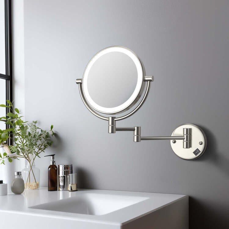 Kibi Circular LED Wall Mount Magnifying Make Up Mirror - Brushed Nickel image - 1