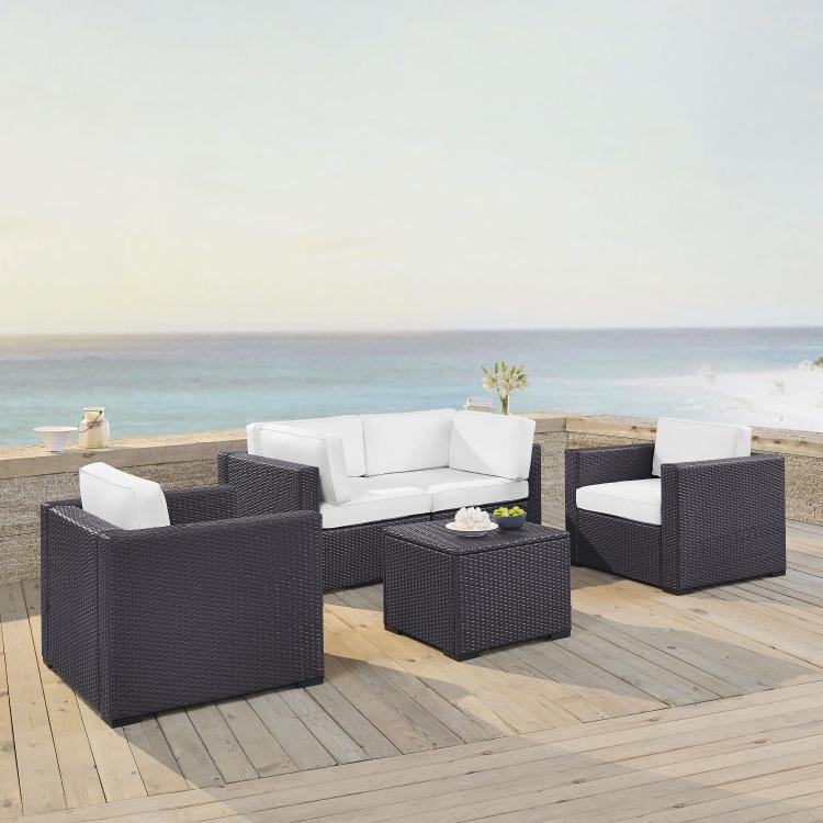 Crosley Biscayne 5Pc Outdoor Wicker Conversation Set W/Fire Pit