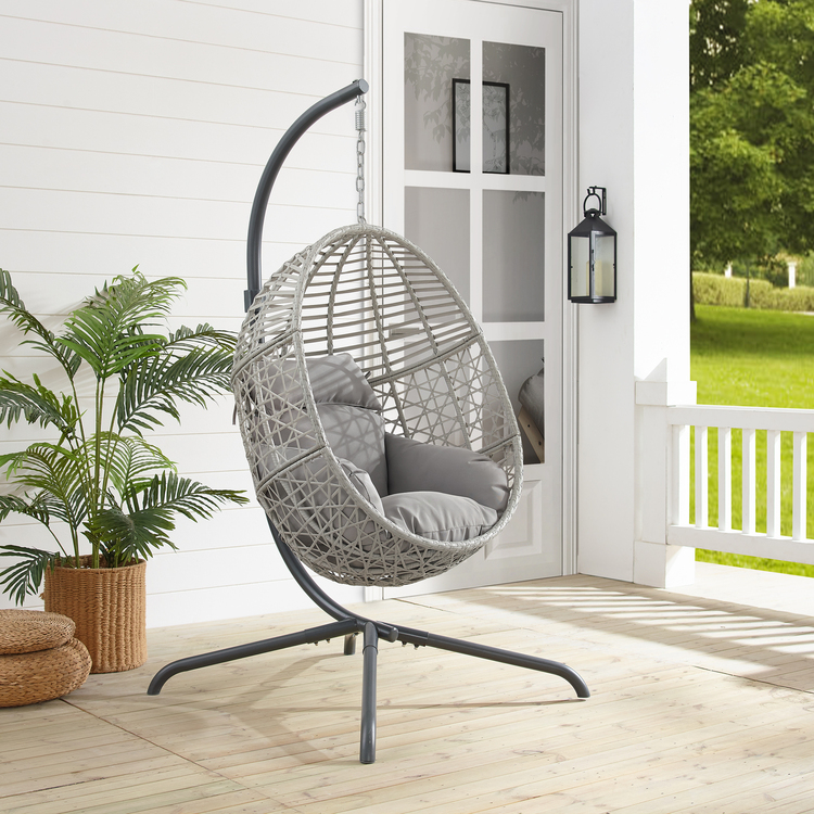Maykoosh Asian Fusion Indoor/Outdoor Wicker Hanging Egg Chair Gray/Light Gray - Egg Chair & Stand - 57.13 x 57.13 x 76.75 inches, Rattan Material image - 1