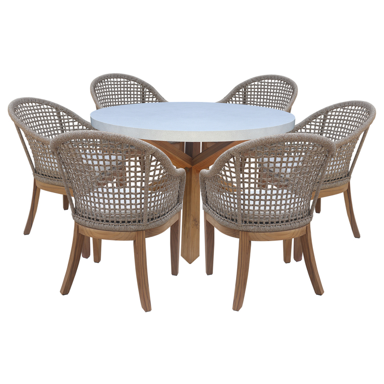 Natural Teak Outdoor Furniture Set with Round Table and 6 Chairs image - 1