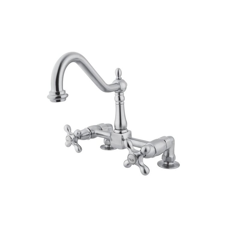 Double Handle Bridge Deck Mount Kitchen Faucet - Solid Brass Construction 8 Spout - Kingston Brass image - 1
