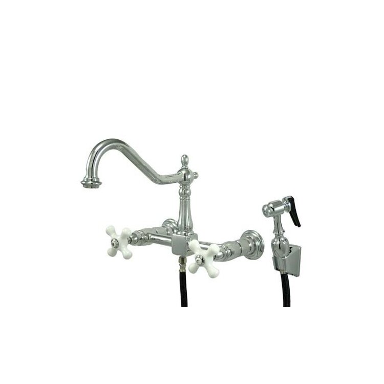 8'' Wall Mount Kitchen Faucet Double Handle Polished Chrome Brass - Kingston Brass image - 1
