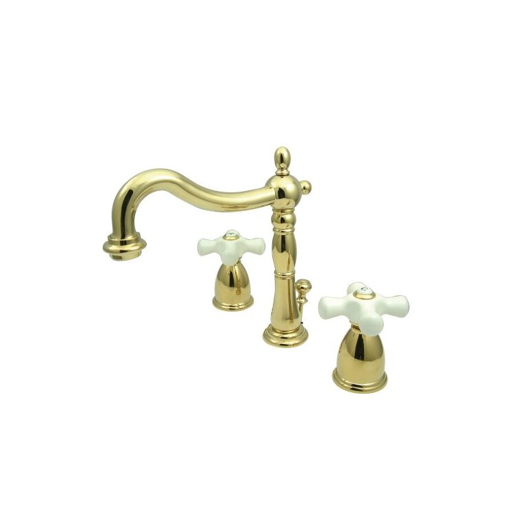 Kingston Brass Heritage Two Handle 8" to 14" Widespread Lavatory Faucet with Brass Pop-up image - 1