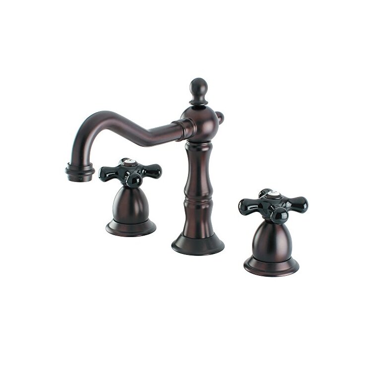Kingston Brass Heritage Onyx Widespread Lavatory Faucet With Black Porcelain Cross Handle, Oil Rubbed Bronze image - 1