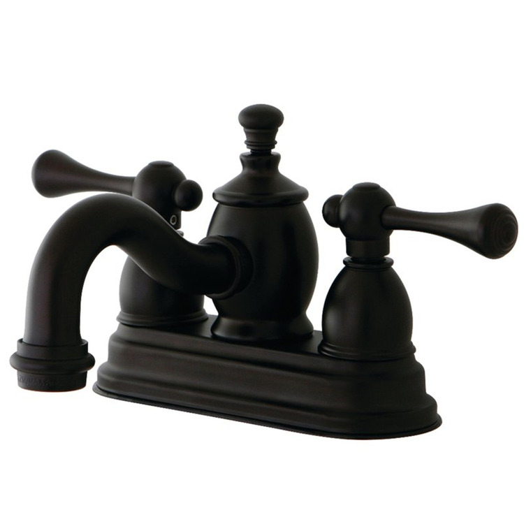 Kingston Brass 4" Centerset Lavatory Faucet with Heritage Spout and Metal Lever Handle, Polished Brass image - 1