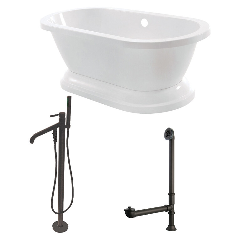 Acrylic Pedestal Tub 67 - Inch White Oil Rubbed Bronze Faucet Combo - Kingston Brass image - 1