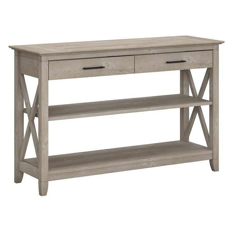 Bush Furniture Key West Console Table with Drawers and Shelves in Washed Gray image - 1