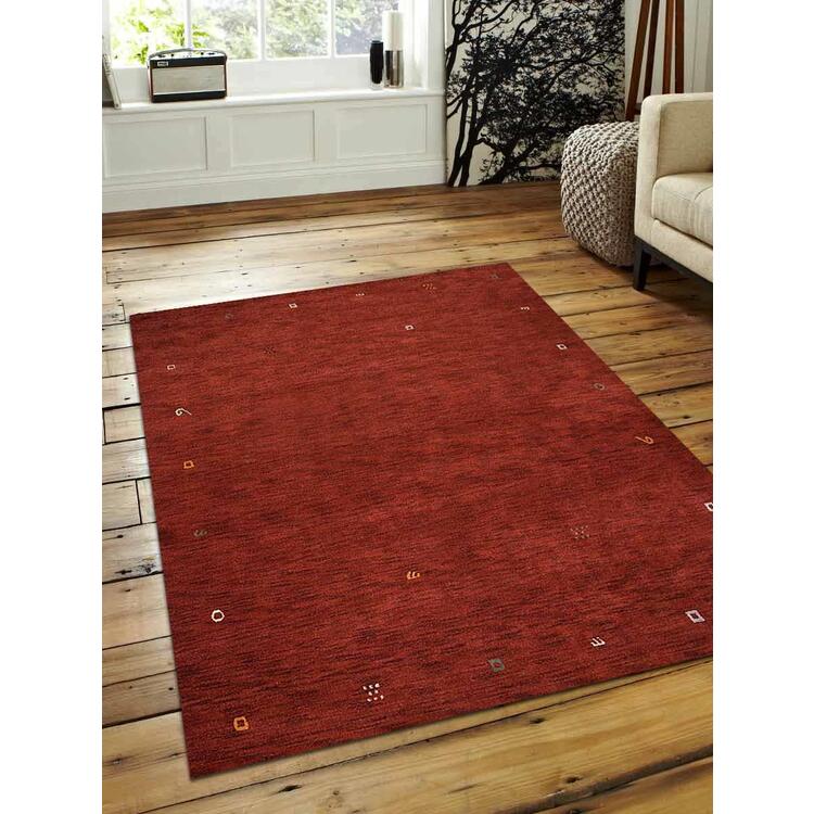 Rugsotic Carpets Hand Knotted Loom Woolen 6' 7'' x 9' 10'' Contemporary Area Rug Orange L00103 image - 1