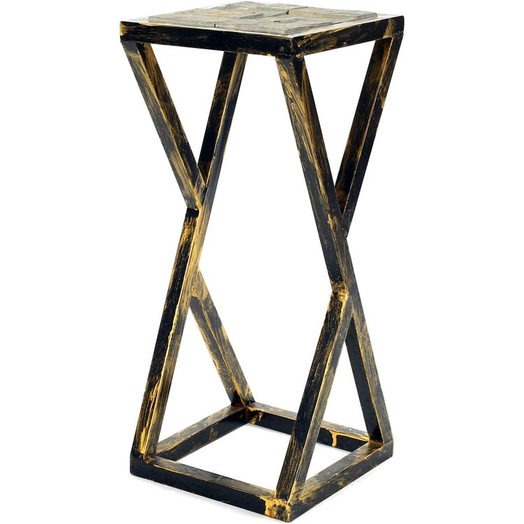 Homestock Southwestern Sanctuary 19.5" Grey Stone Slab Black / Gold Plant Stand image - 1