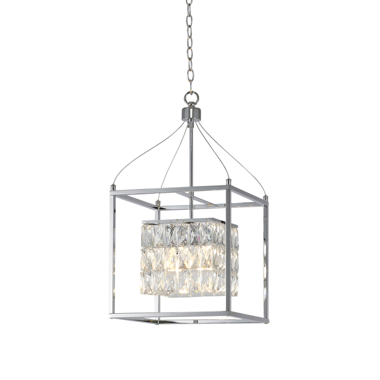 Chrome Boxed Cage Chandelier Crystal Draping Interior Clear Glass Shade - Bethel International image - 1