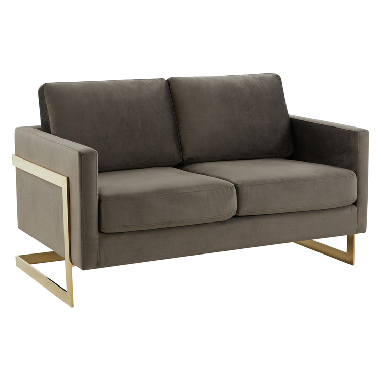 LeisureMod Lincoln Modern Mid-Century Upholstered Velvet Loveseat with Gold Frame image - 1