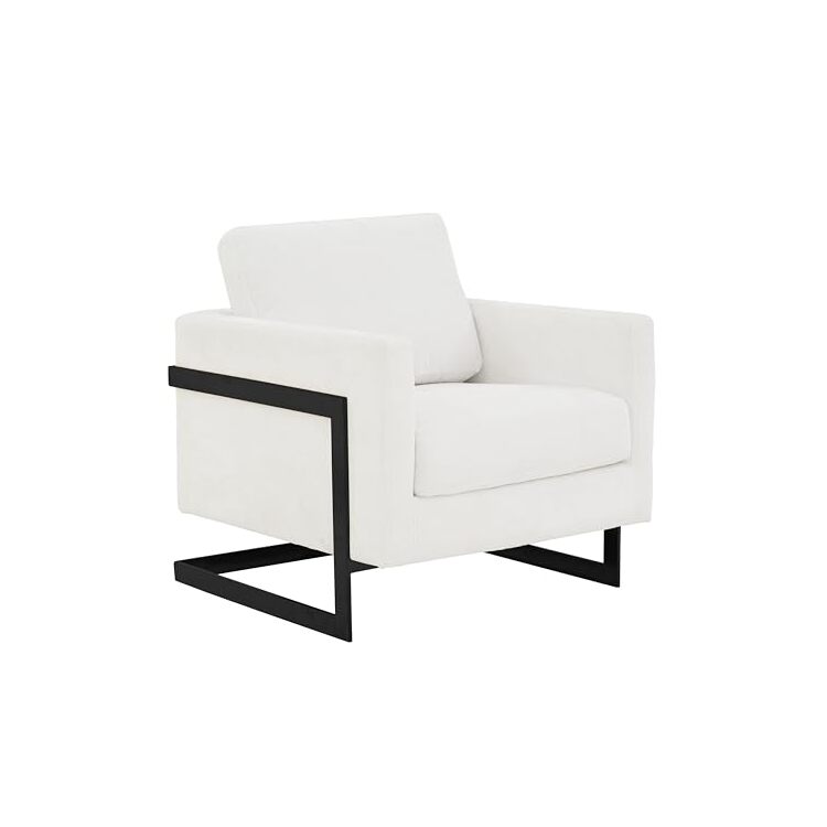 LeisureMod Lincoln White Boucle Accent Armchair With Black Frame image - 1