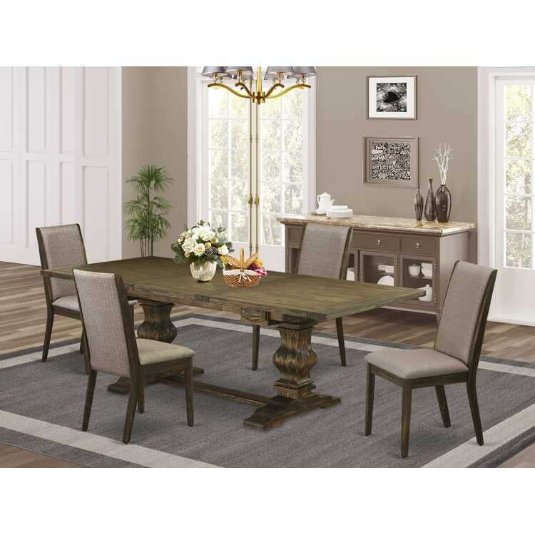 5 Piece Dining Set - Rectangle Table & 4 Linen Chairs - OJCommerce.com
